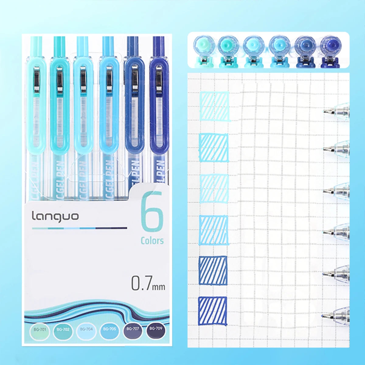 6PCS Retractable Color Gel Pens, 0.7mm Fine Tip, Large Capacity, Vibrant Ink for Drawing, Marking, School & Holiday Gifts