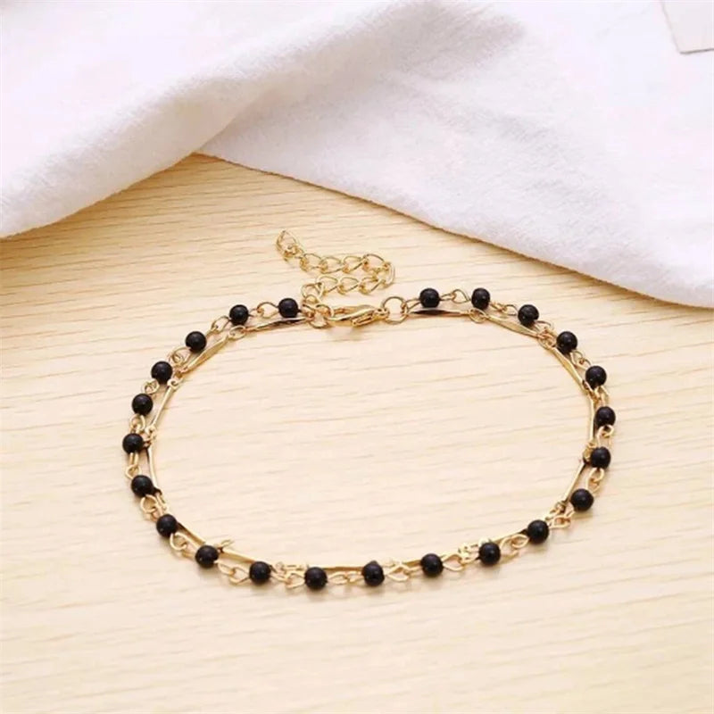 MIRA BEAD - 
Stylish Black Round Beads Chain Anklets For Women Vintage Gold Silver Color Ankle Bracelet Boho Beach Jewelry Summer Accessories