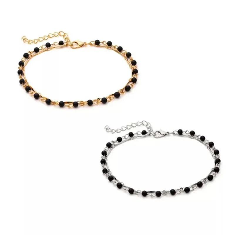 MIRA BEAD - 
Stylish Black Round Beads Chain Anklets For Women Vintage Gold Silver Color Ankle Bracelet Boho Beach Jewelry Summer Accessories