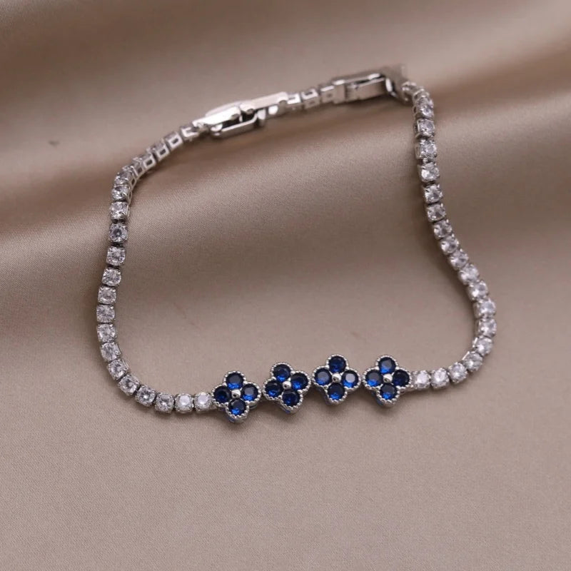 Florivra - Korean new design fashion jewelry 14K gold plated luxury blue zircon flower bracelet elegant women's daily work accessories