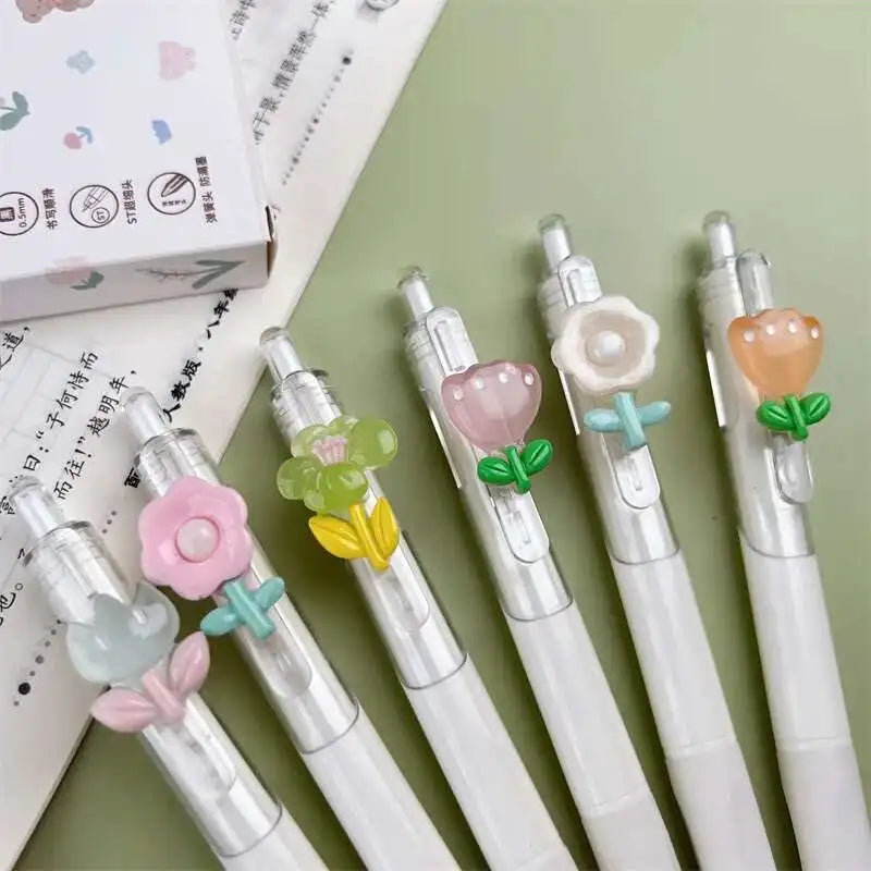1 Piece Lytwtw's Cute Flower Gel Pen Creative Press Office Gift School Supplies Stationery Kawaii Funny Pens