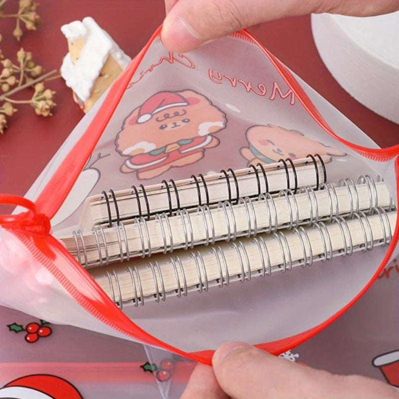 4/12/36pcs Christmas Ring Zip File Bag Transparent Stationery Organizer for Students Multifunctional Pencil Pouch Organizer