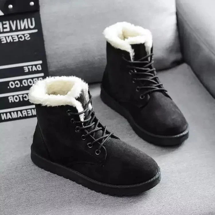 GlamTalon - Thickened Cotton Shoes with Fleece Casual Short Tube Winter Boots for Women Comfortable Warm Large Size Rubber Snow Boots