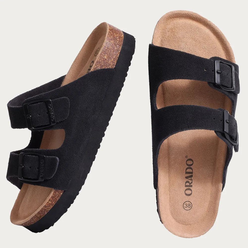 EASYLUX -  Fashion Platform Cork Slippers For Women Men Classic Flats Sandals Summer Unisex Beach Sandals With Adjustable Buckle