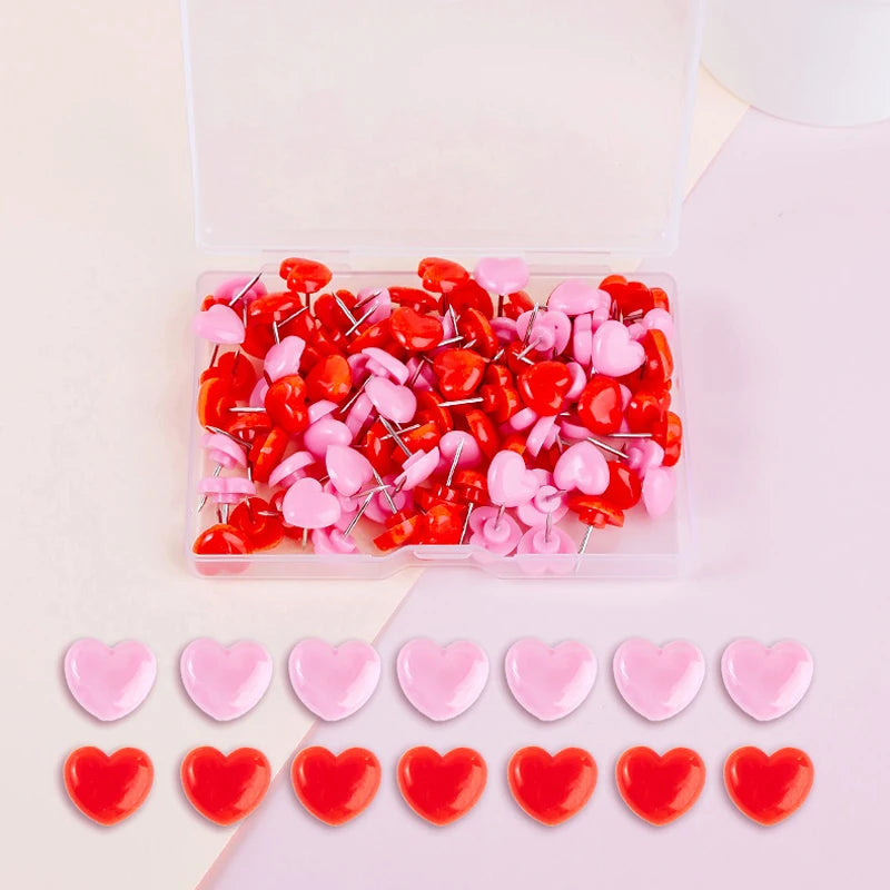 50pcs Heart Shape Push Pins Cork Board Thumb Tacks for Bulletin Board Office School Supplies Arts Crafts Stationery Accessories