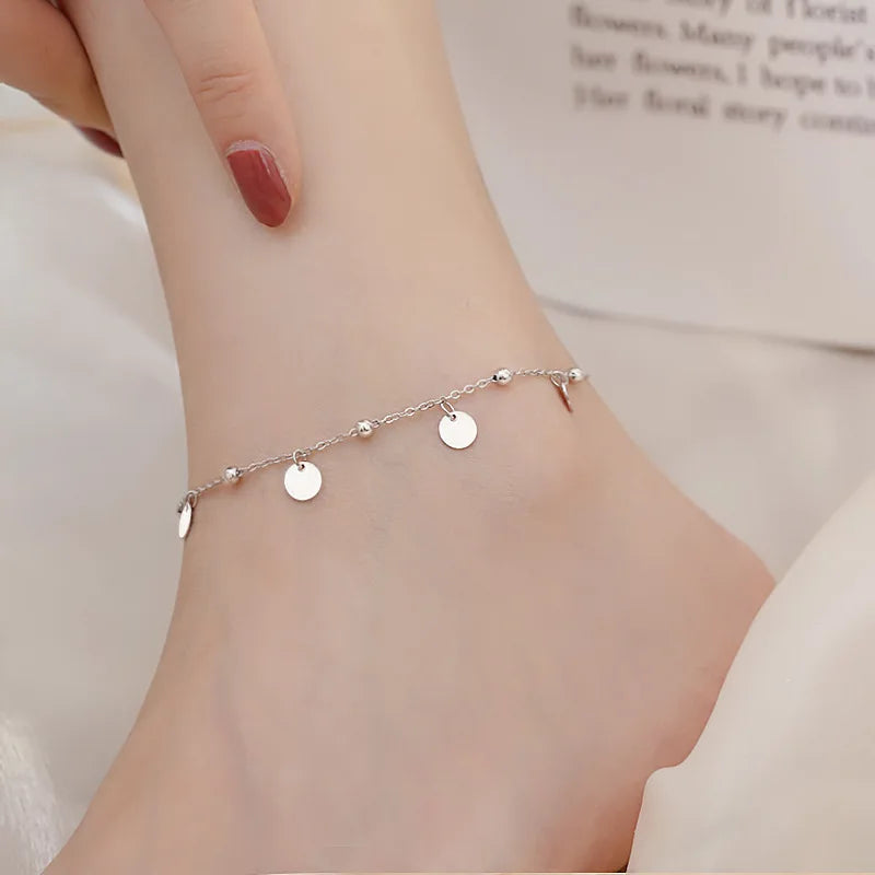 LYSEN - 
VENTFILLE 925 Sterling Silver Double Layer Anklet for Women Geometric Disc Anklet Bracelet Summer Jewelry