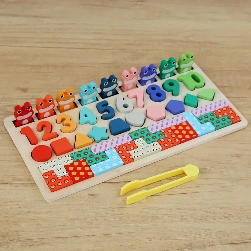 Montessori Toys Wooden Number Puzzle Sorting For Toddlers Shape Sorter Counting Fishing Game Educational Math Stacking Block