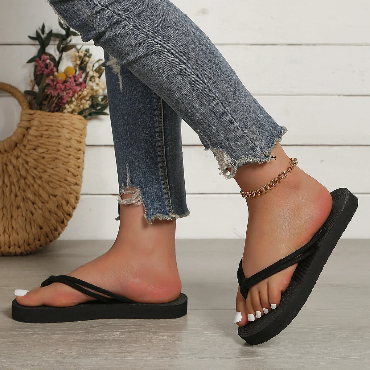 trend pure - black belt anti-slip wear flat flip-flops