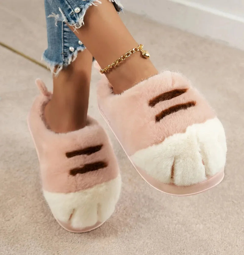 Adorable - Kitty Claw Slippers Women's Home Shoes Non Slip Furry Mules Female Fashion Warm Fluffy Slides Outdoor Cat Slippers