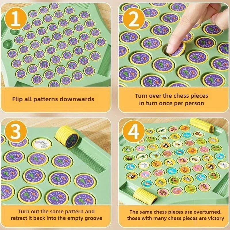 Kids Battle Chess Educational Toy Observation Concentration Training Fun Animal Flip Chess Parent-child Interactive Game Toys