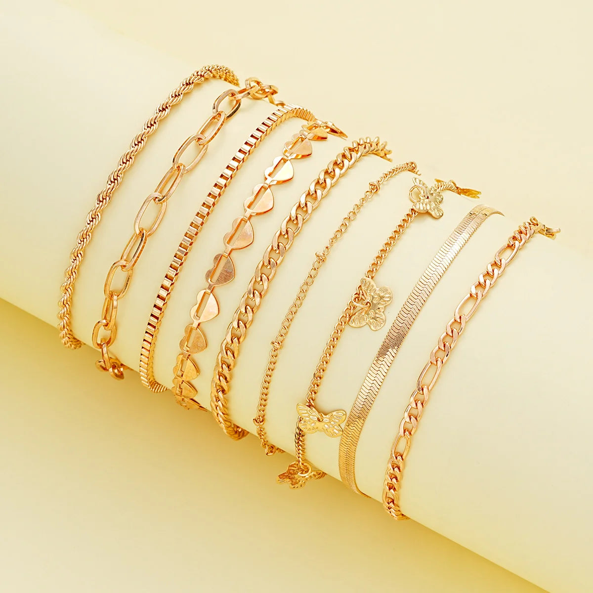 VIVORA - 
New European American Heart Butterfly Ankle Set for Women Bohemian Retro Beach Multi Bead Ankles Versatile Party Banquet Jewelry