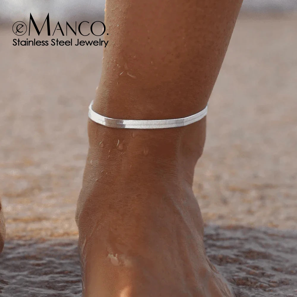 MARLIX - 
eManco Gifts Stainless Steel NotAllergic Men's Blade Chain Wholesale  Silver Color Snake Chain Anklet for Women Beach Chain Ankl