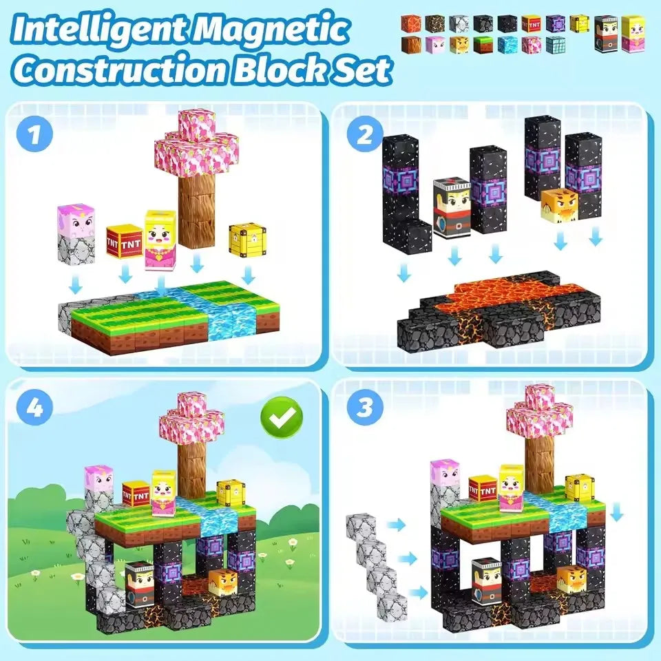 32-212PCS Magnetic Blocks-Build Mine Magnet World Set for Boys & Girls Age 3+, Sensory Toys for Toddlers Gifts Construction Toys