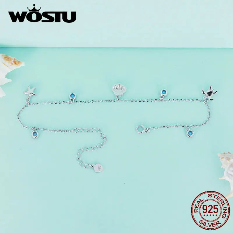 Coralé - 
WOSTU 925 Sterling Silver Seastar & Shell Charm Anklet Foot Jewelry for Women Summer Beach Jewelry Gift