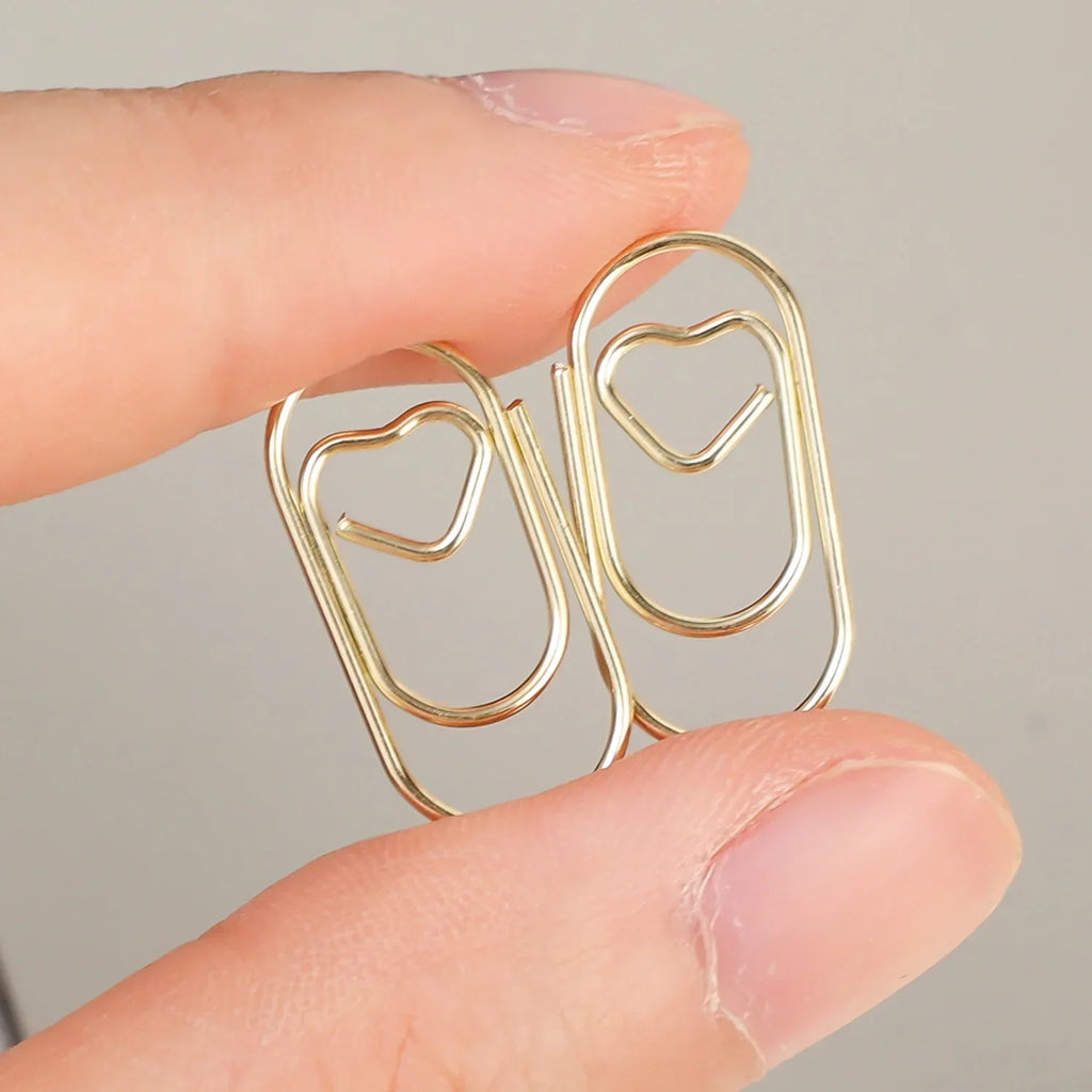 50/100Pcs Creative Metal Love Heart Shape Paper Clips Office Supplies Ticket Photo Clamp Patchwork Binder Clip Hollow Bookmarks