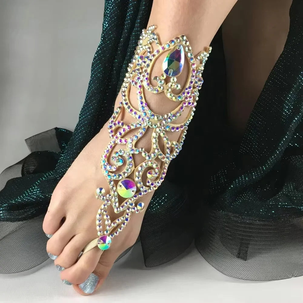 VIVÉRA - 
Colorful Crystal Anklet Bracelet Belly Dance Boho Jewelry for Women Party Exquisite Hollow Rhinestone Foot Bangle Chain Ballroom