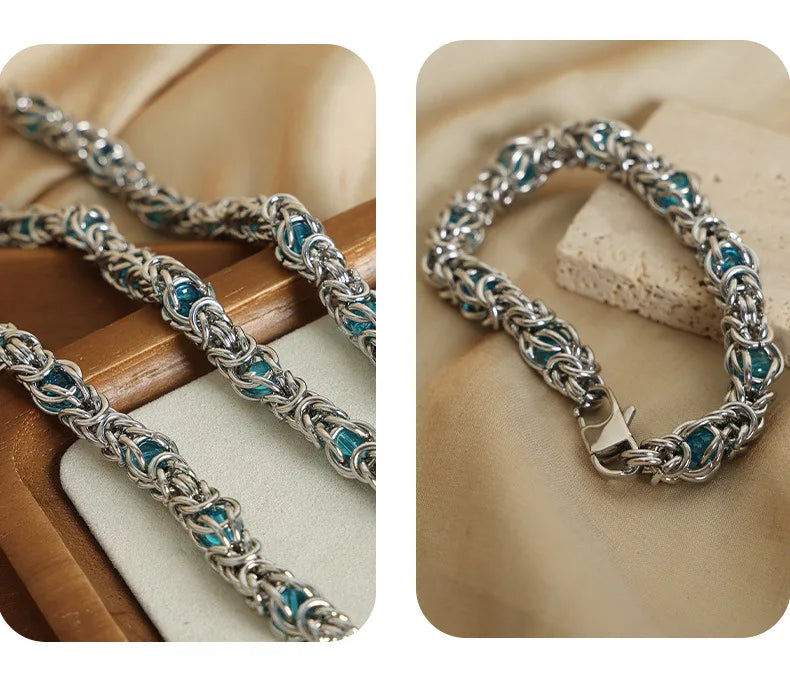 LIORÉ - 
Liora High Quality Stainless Steel Irregularly Chain Necklace Bracelet For Women Men Charm Women's Two Pieces Jewelry Set Gifts