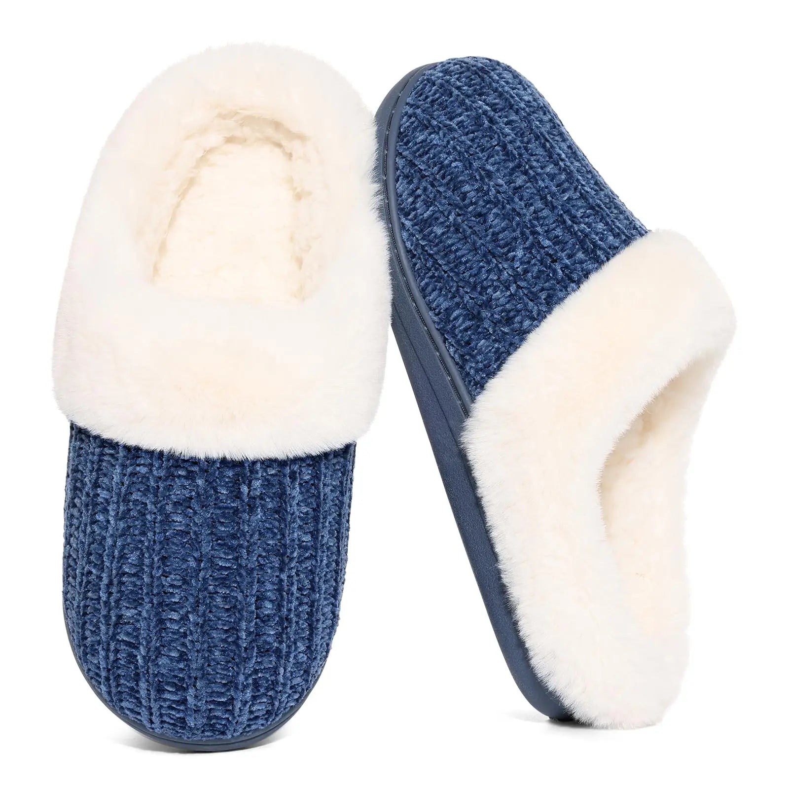 Pallene Fuzzy -  Winter Slippers For Men Women Casual Memory Foam Knit Flat Slides Cozy Plush Indoor Slippers Fluffy Cotton Shoes