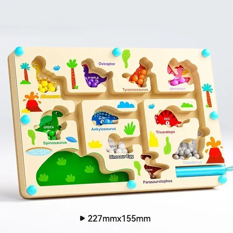 Montessori Magnetic Color Sorting Games Maze Board Pen Moving Bead Games Wooden Control Sensory Play Educational Toys for Kids