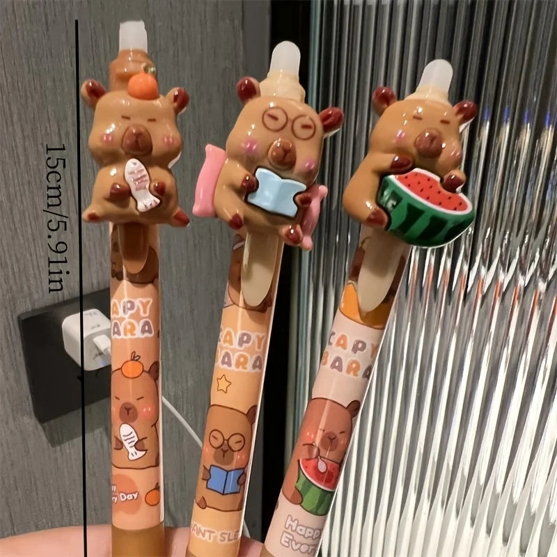 4-Pack Capybara Design Retractable Erasable Gel Pens Suitable for Office Stationery Holiday Gifts Plastic Material Writing Tools Black Ink