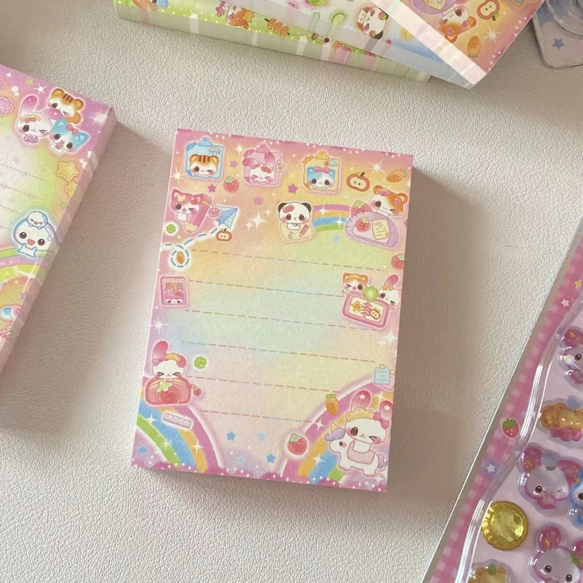 MINKYS 50 Sheets Kawaii Rainbow Bear Memo Pads Paper To Do List Journal Note Paperlaria DIY Material Stationery