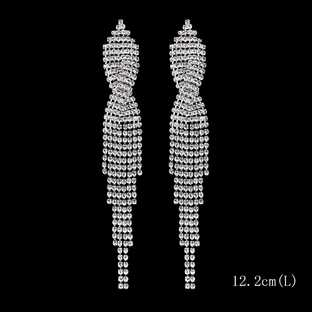 Brillessa - BLIJERY Bling Rhinestone Crystal Long Tassel Drop Earrings for Women Big Hanging Dangle Earrings Brincos Bridal Wedding Jewelry