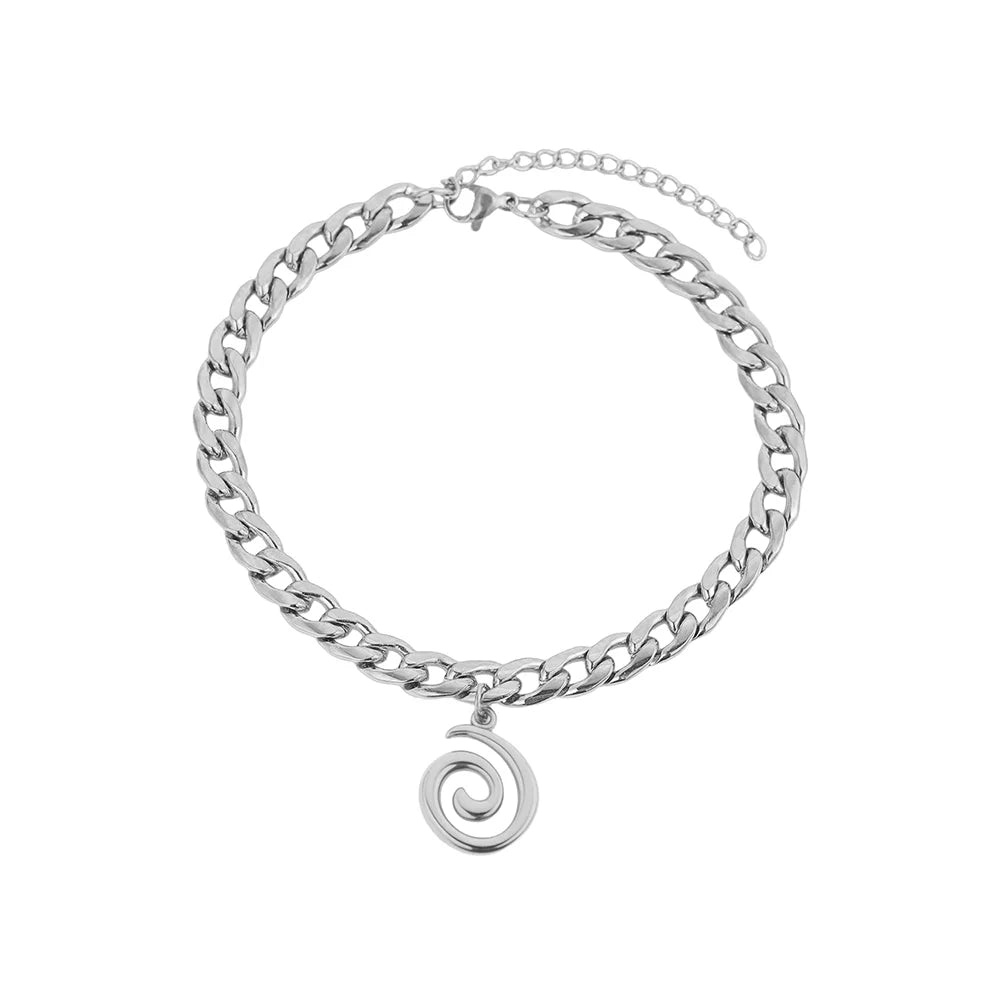 SPIRALÉ - 
Stainless Steel Spiral Pendant Ankle Chain For Women Minimalist Cuban Chain Design Suitable For Everyday Wear Ankle Jewellery