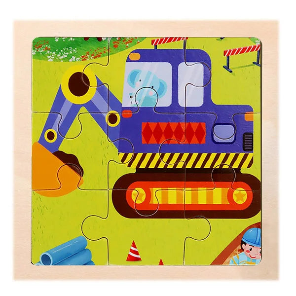9 Pieces Wooden Puzzle Cartoon Dinosaur Transportation Montessori 3d Puzzle Game Early Learning Educational Toys for Children