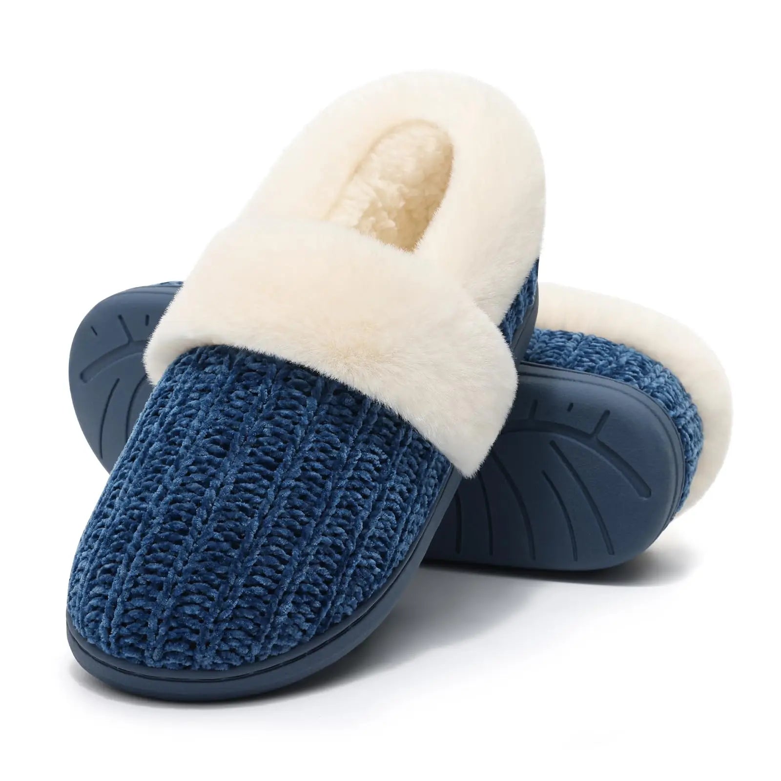 Pallene Fuzzy -  Winter Slippers For Men Women Casual Memory Foam Knit Flat Slides Cozy Plush Indoor Slippers Fluffy Cotton Shoes
