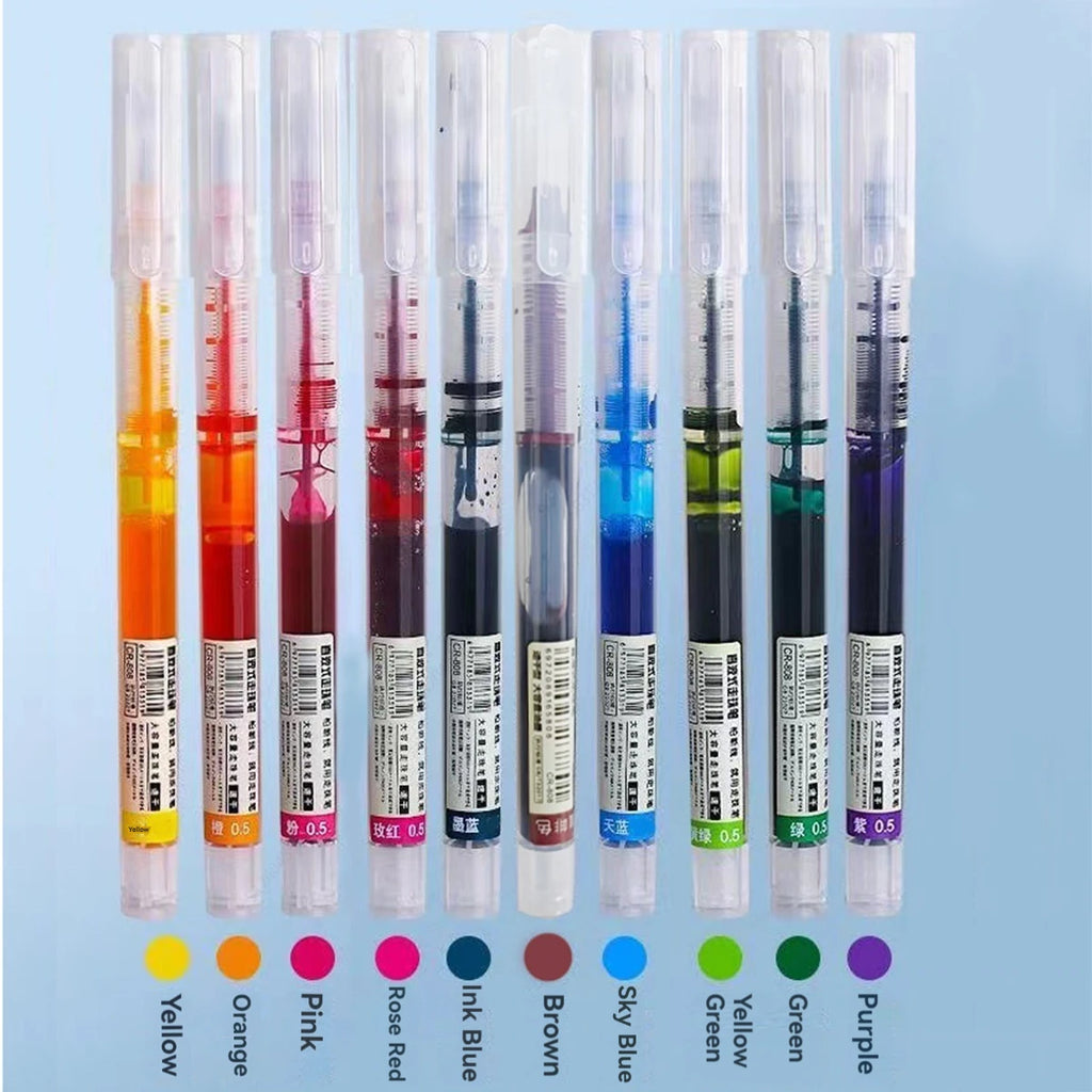 10Pcs/set High Quality Gel Pens Straight Liquid Ballpoint Pen Colors Kawaii Stationery School Office Supplies Writing