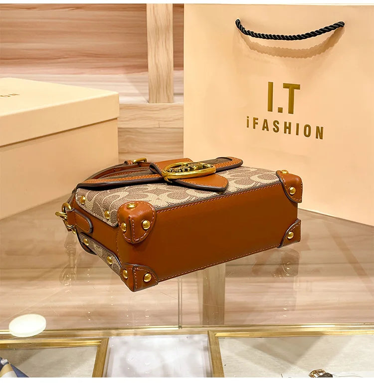 ÉLON - 
New minimalist and fashionable small handbag, contrasting color women's bag, high-end carriage crossbody bag, portable box bag