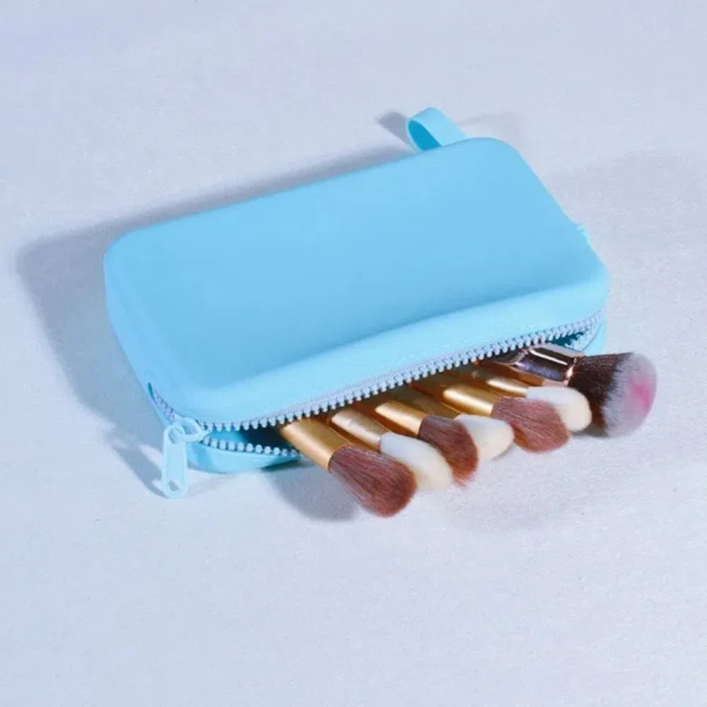 AquaSil - Portable Large Capacity Cosmetic Storage Bag with Zipper Silicone Storage Bags Outdoor Waterproof Square Makeup Pouch