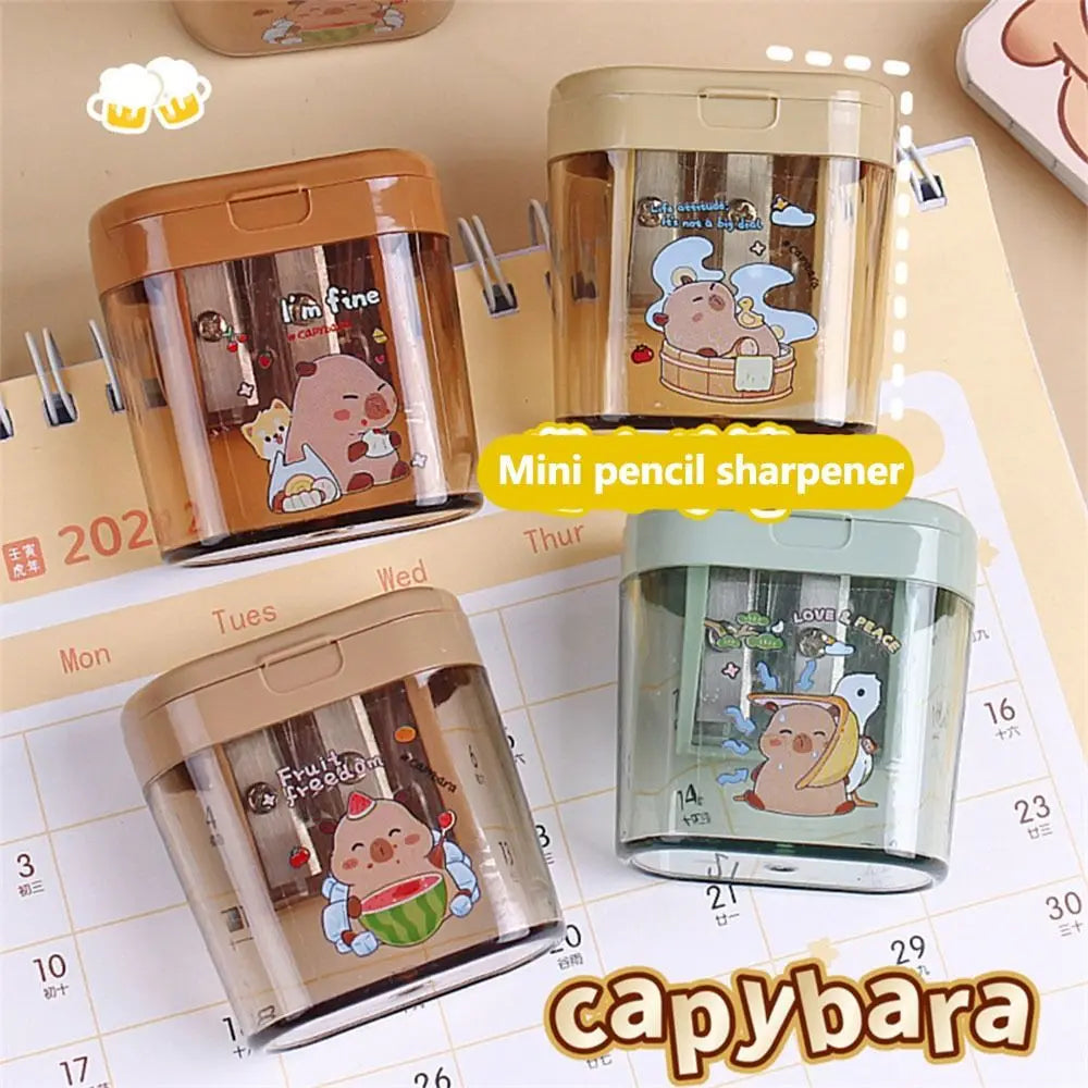 Cartoon Capybara Pencil Sharpener Mini Double Hole Student Cute Pencil Sharpeners Portable Pencil Sharpener for Kids