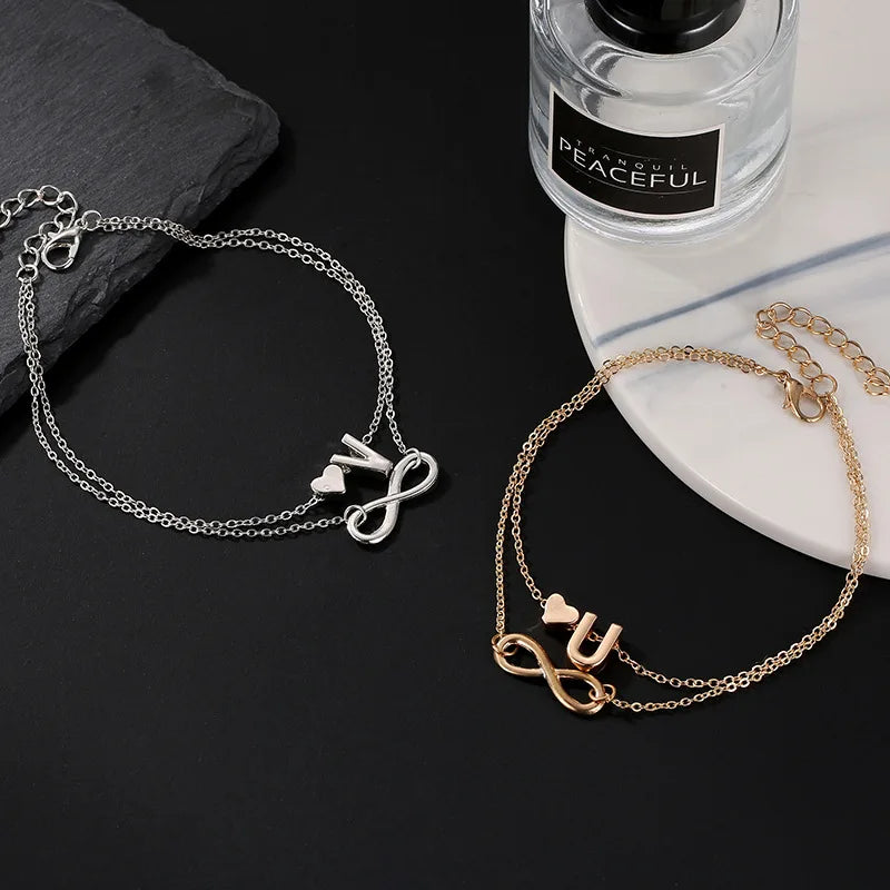 BOHOINITIA - 
Boho Initial Anklet Heart Infinity Silver Color Ankle Bracelet on Leg Chain 26 Letter Anklets For Women Ankle Beach Foot Jewelry