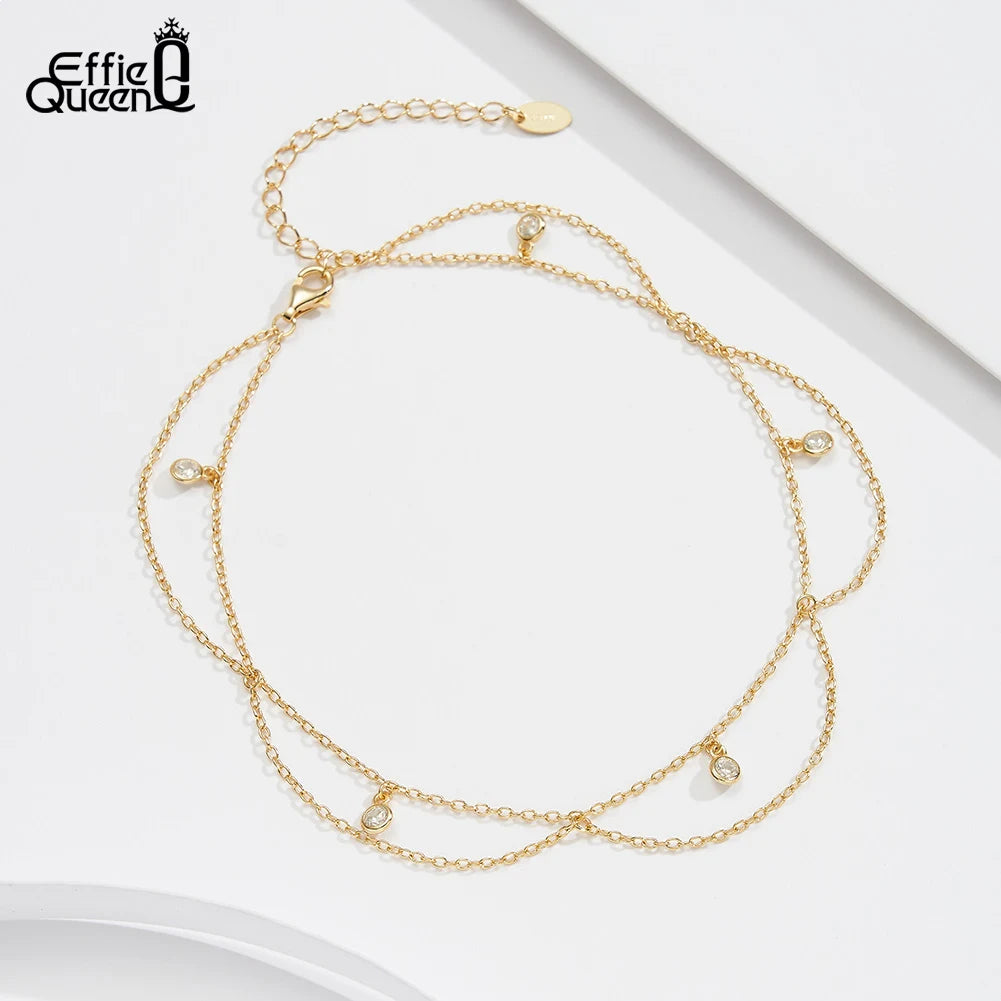 ECLIA - 
Effie Queen 925 Sterling Silver Round CZ Dangle Cable Chain Anklet for Women Sunflower Long Chain Foot Ankle Straps Jewelry SA72