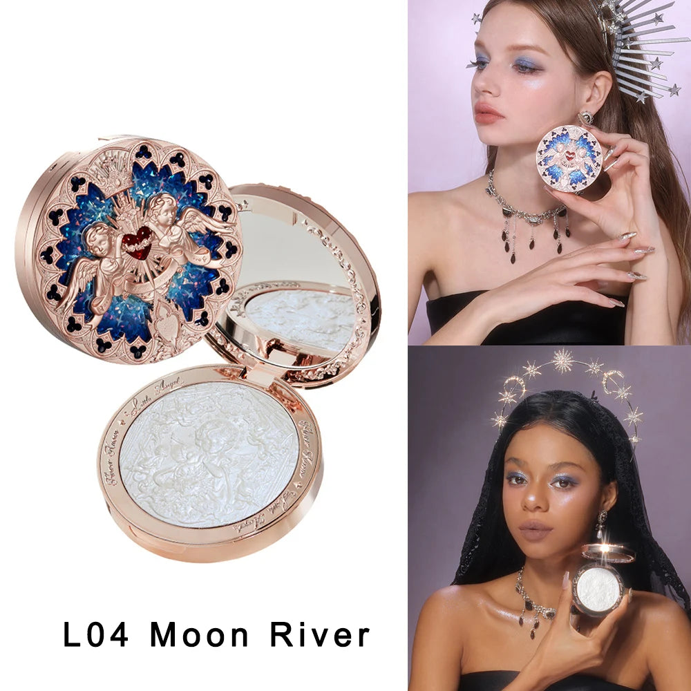 Angelique - 
Flower Knows Little Angel Embossed Face Highlighter Palette Diamond Glitter 3D Contour Waterproof Long-lasting Makeup Shimmer 8g