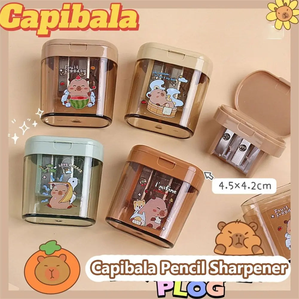 Cartoon Capybara Pencil Sharpener Mini Double Hole Student Cute Pencil Sharpeners Portable Pencil Sharpener for Kids