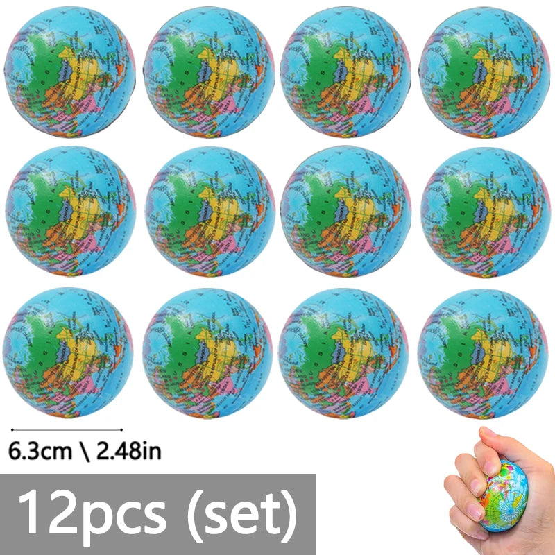 Mini World Earth Stress Balls Children Toy Foam Planet PU Globe Squeezable Balls Finger Exercise Educational Stress Relief Toys