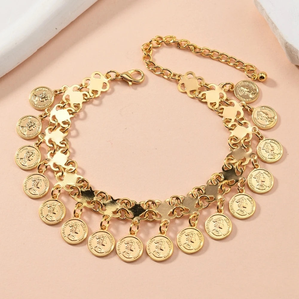 GOLDÉA - 
New Fashion Anklet Gold Color Alloy Coin Tassel Foot Chain Ankle Bracelet Women's Wedding Decoration On Foot