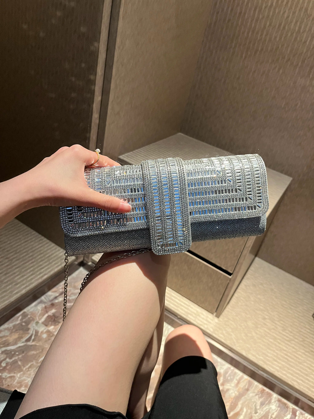 Lunara - 
Factory Direct Sales Stick Diamond Three Discount Dinner Bag Hand Armpit Chain Wedding Party Crystal Evening Clutch Bag