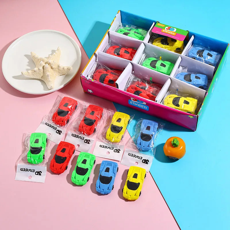 4 Pieces of Random Color Creative Cartoon Car-Shaped Erasers, Detachable and Reassemblable Soft Cleaning Erasers, Suitable for 2B Pencil Writing, a Must-Have for Back-To-School Season