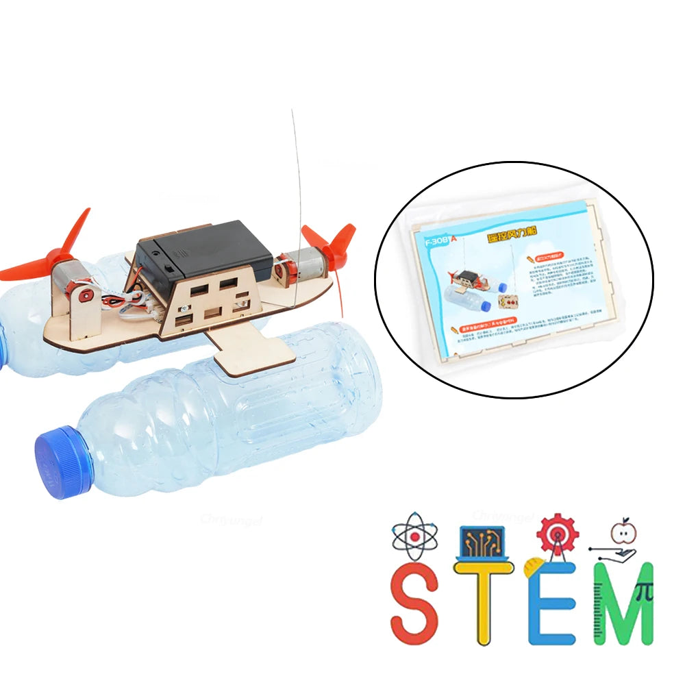 DIY Remote Control Wind Ship Model Wooden Assembling Electric Wind Powered Boat Science Experiment Kit Kids STEM Educational Toy