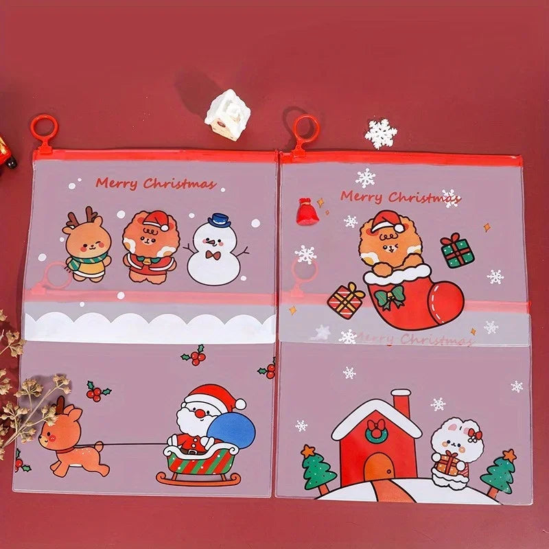 4/12/36pcs Christmas Ring Zip File Bag Transparent Stationery Organizer for Students Multifunctional Pencil Pouch Organizer