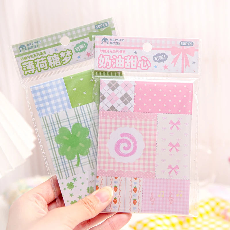 TIANZI 50/100Pcs Cute Cartoon Square Memo Pads High-Quality Writing Paper for To-Do Lists Journals Notes DIY Office Stationery