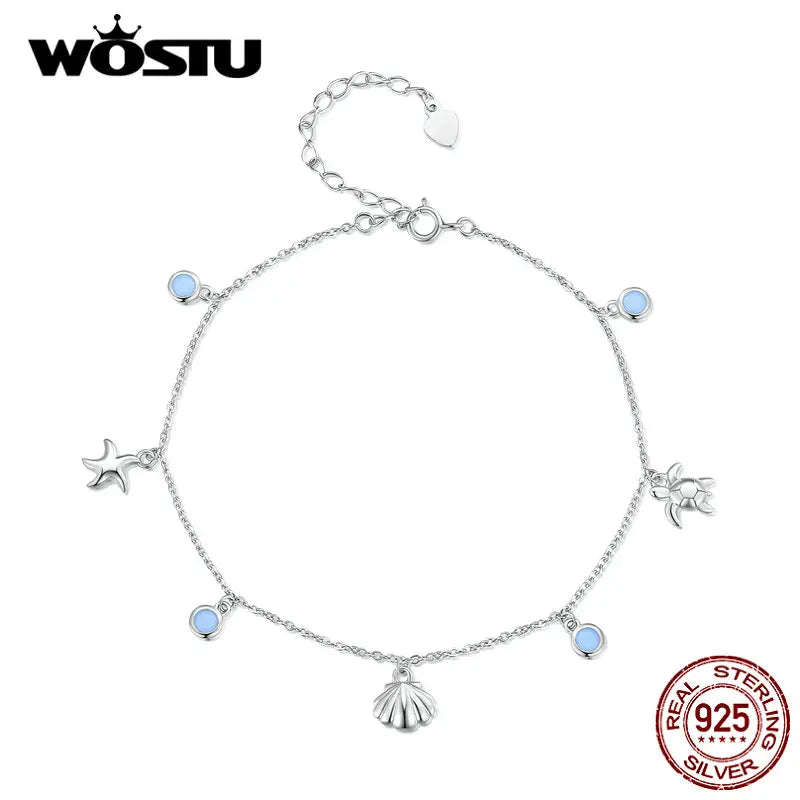 Coralé - 
WOSTU 925 Sterling Silver Seastar & Shell Charm Anklet Foot Jewelry for Women Summer Beach Jewelry Gift