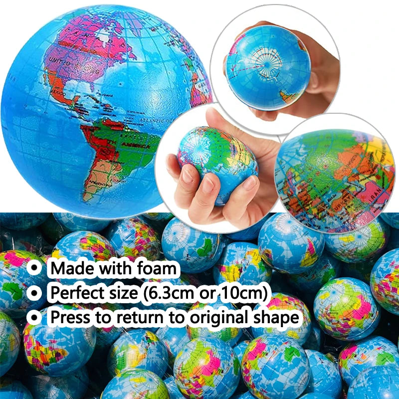Mini World Earth Stress Balls Children Toy Foam Planet PU Globe Squeezable Balls Finger Exercise Educational Stress Relief Toys