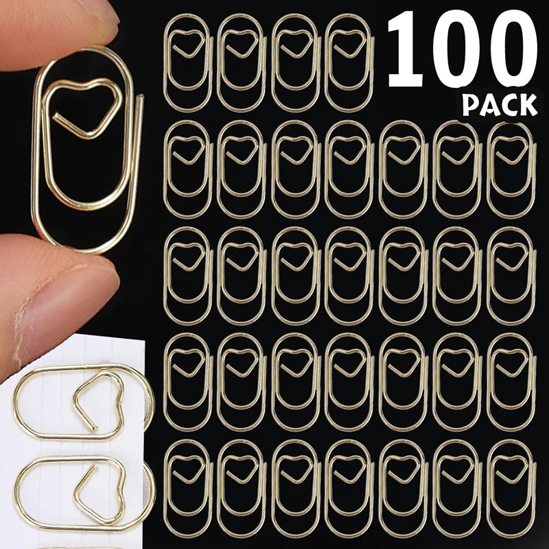 50/100Pcs Creative Metal Love Heart Shape Paper Clips Office Supplies Ticket Photo Clamp Patchwork Binder Clip Hollow Bookmarks