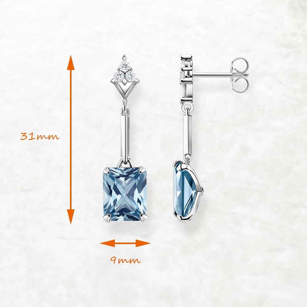 AQUARIS - 
Drop Earrings Square Aquamarine Europe Style Fine Jewelry Trendy Gift For Women In 925 Sterling Silver