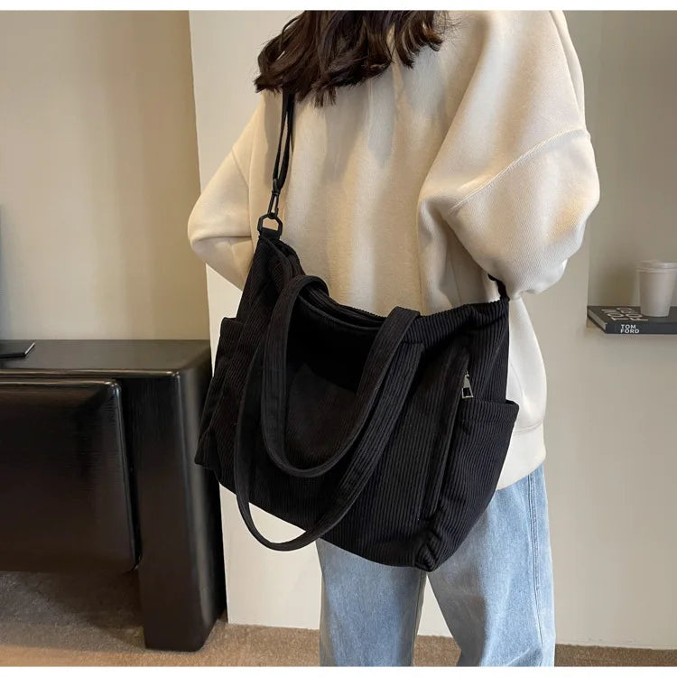 TARO - 
Fashion Versatile Shoulder Bag College Wind Commuting Corduroy Square BagUnisex Large Capacity Leisure Portable Crossbody Bag