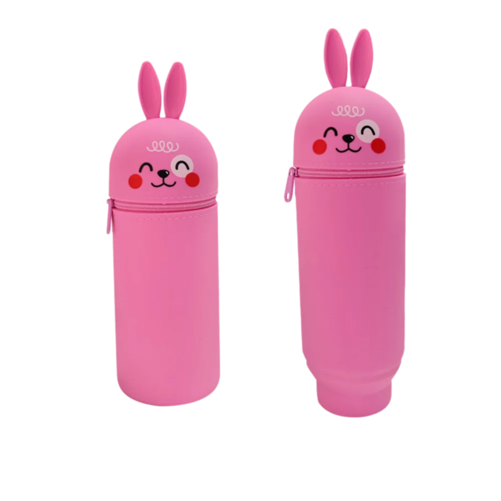 1pc Cartoon Foldable Pencil Case Silicone Dirt Resistant Pen Container Animal Shape Rabbit Shark Pen Box for Students